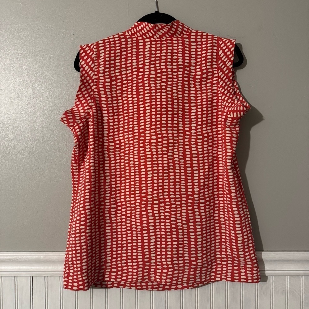 CAbi Madeline #294 Blouse Women's Medium Orange White Dot Cap Sleeve Cowl Neck - Picture 2 of 5